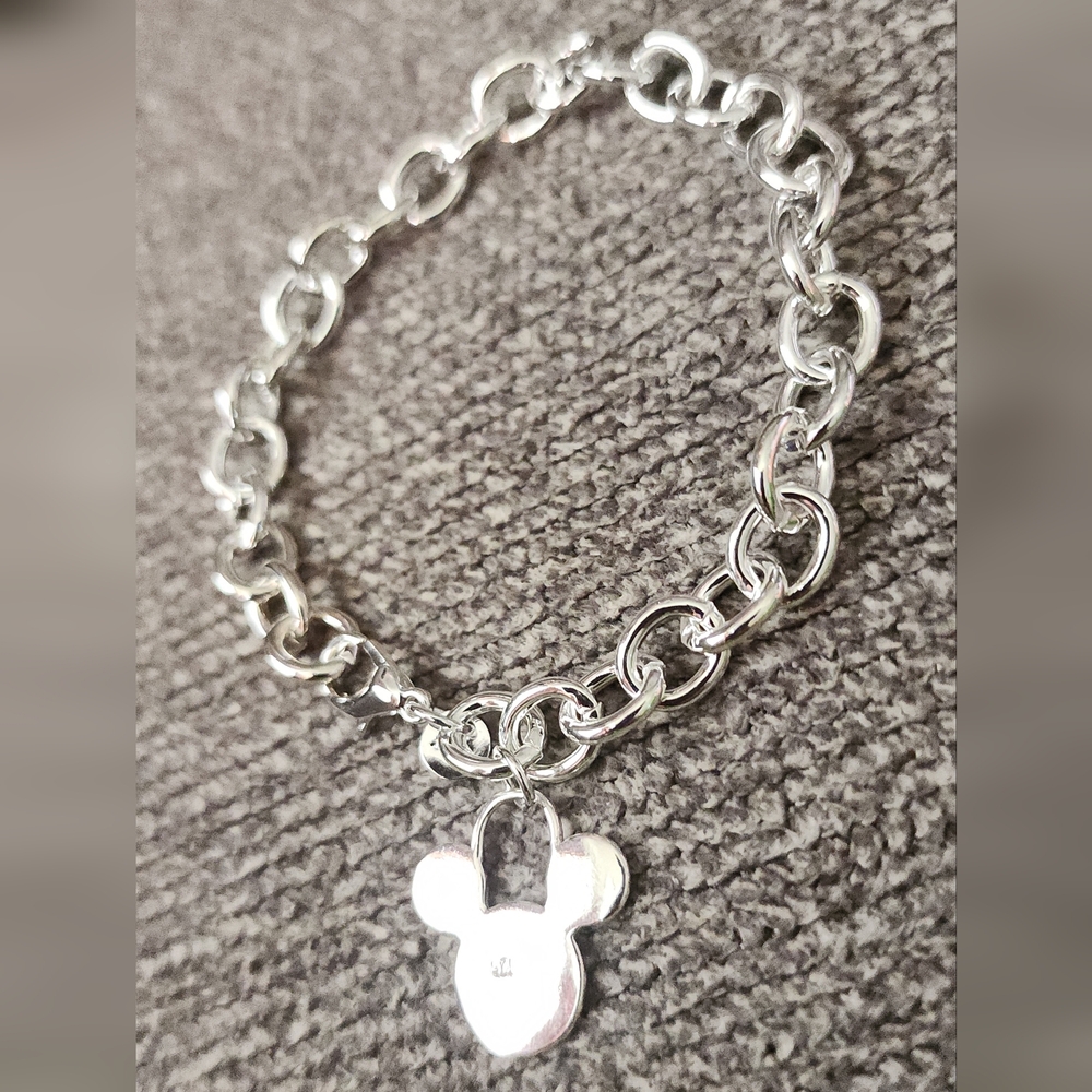 New 925 Stamped Silver Plated Mickey Mouse 7.5" Bracelet